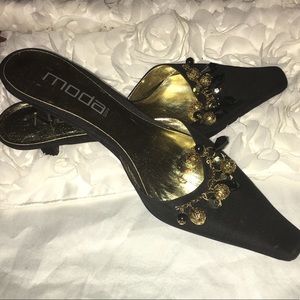 Black /Gold Jewel Slip On Shoes with low heels